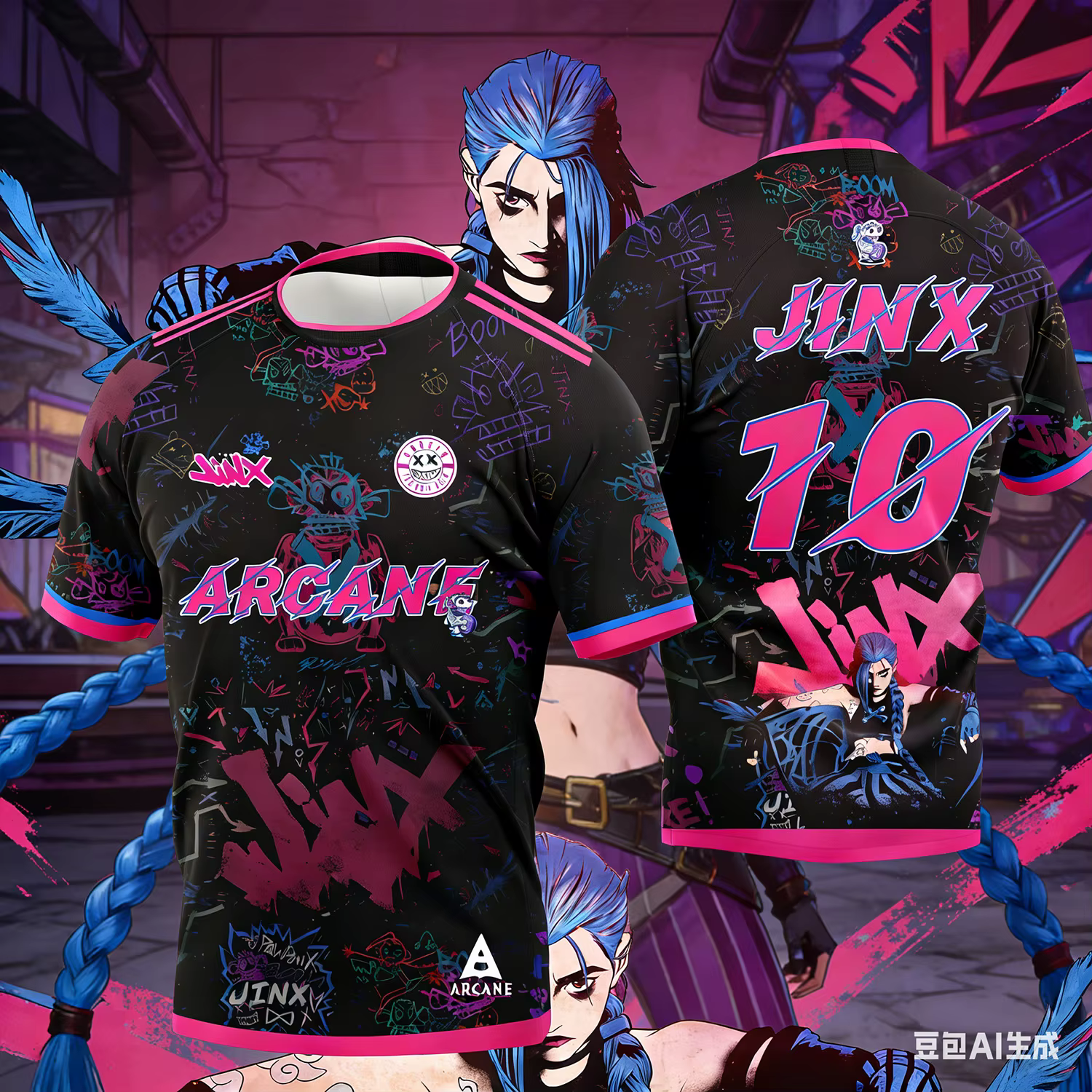 Nouveau maillot de football décontracté pour hommes et femmes, motif Jinx de l'anime Arcane 2026, Ri