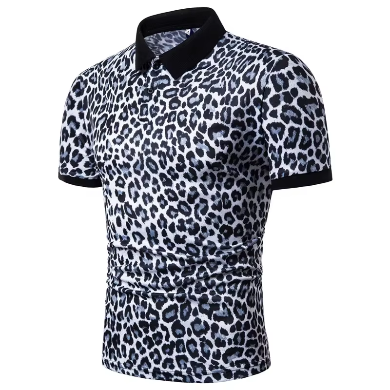 Polo à motif léopard pour hommes, trois couleurs, imprimé en 3d, T-shirt à manches courtes, tendance