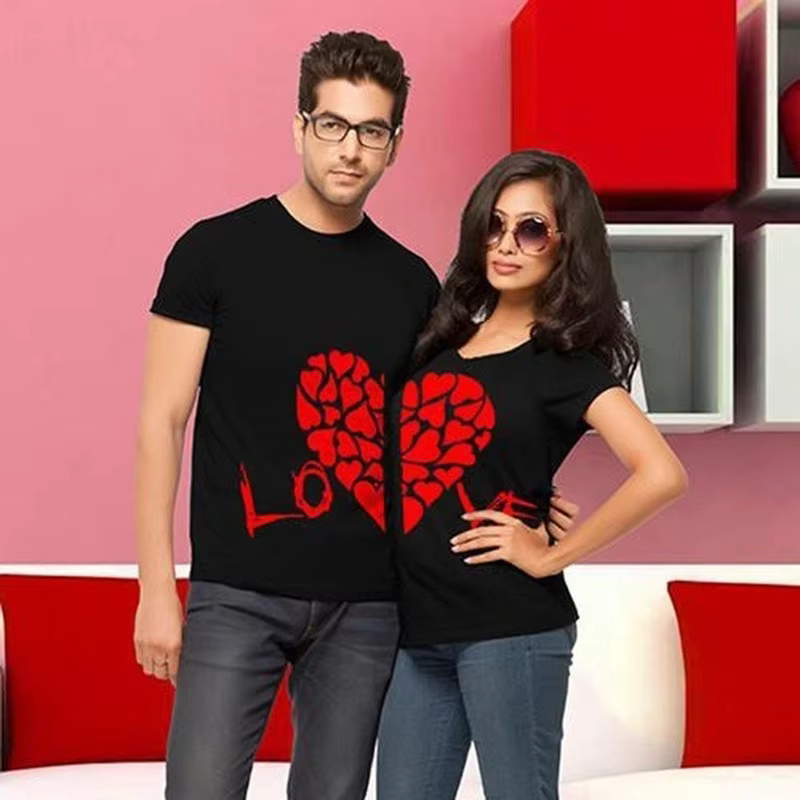 T-shirt col rond pour couple, estival et décontracté, avec impression du roi et de la reine, épissag