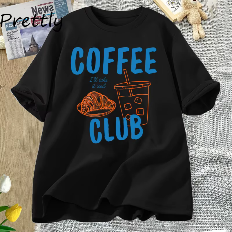 T-shirt femme glacé café Club T-shirt femmes café amant rétro café T-shirt à la mode coton à manches