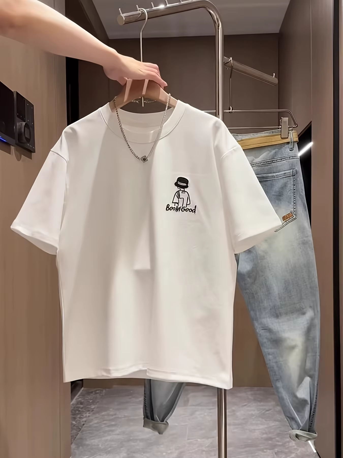 T-shirt décontracté pour homme 100% coton à manches courtes avec col rond, design tendance, polyvale