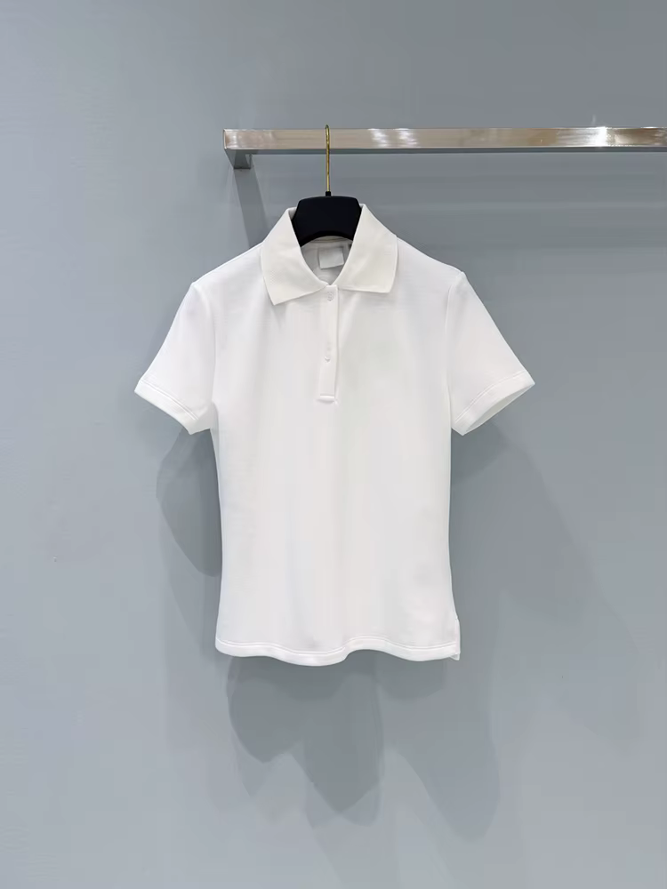 Polo en coton blanc slim décontracté pour femme, col rabattu, manches courtes, couleur unie, collect