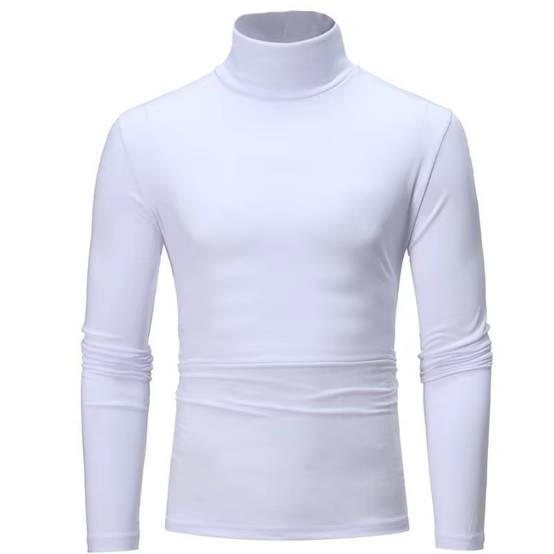 Nouvelle mode Base t-shirt hommes coupe ajustée Polyester col haut pull col roulé pull hauts chemise