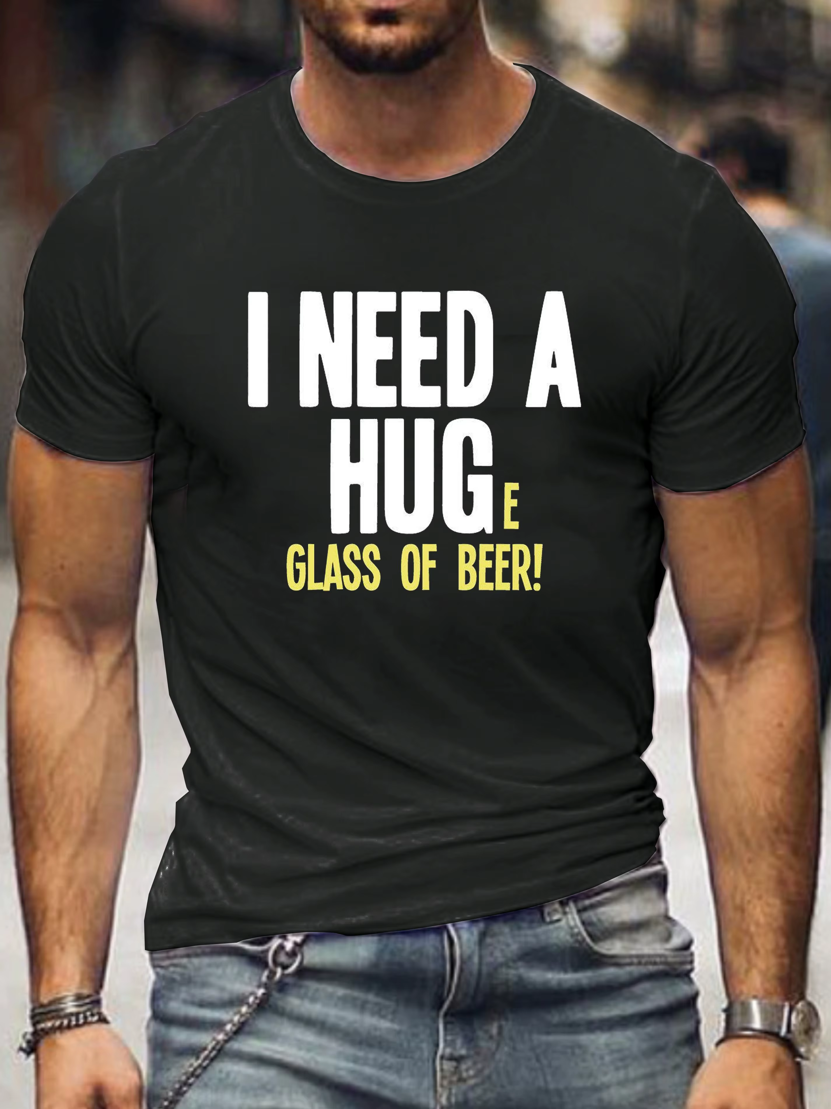 Lettre drôle impression hauts t-shirts chemises j'ai besoin d'un câlin énorme verre de bière hommes 
