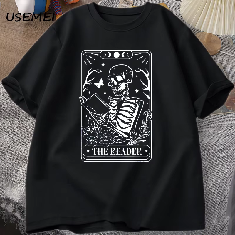 T-shirt en coton unisexe pour les amoureux des livres, les lecteurs de cartes de tarot, les modules,