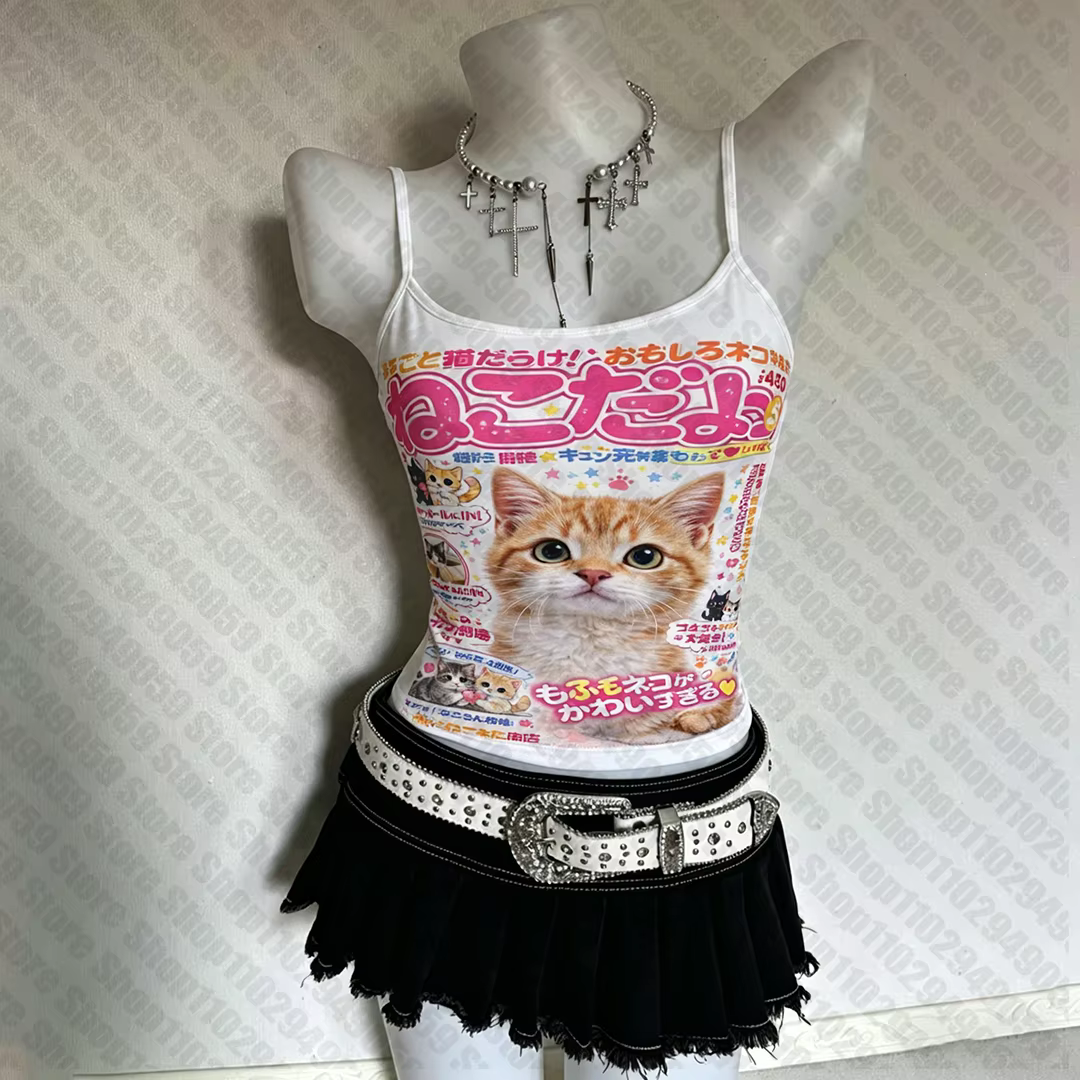 Crop Top Femme Esthétique Gothique Y2K Vintage avec Bretelles Mignonnes Été