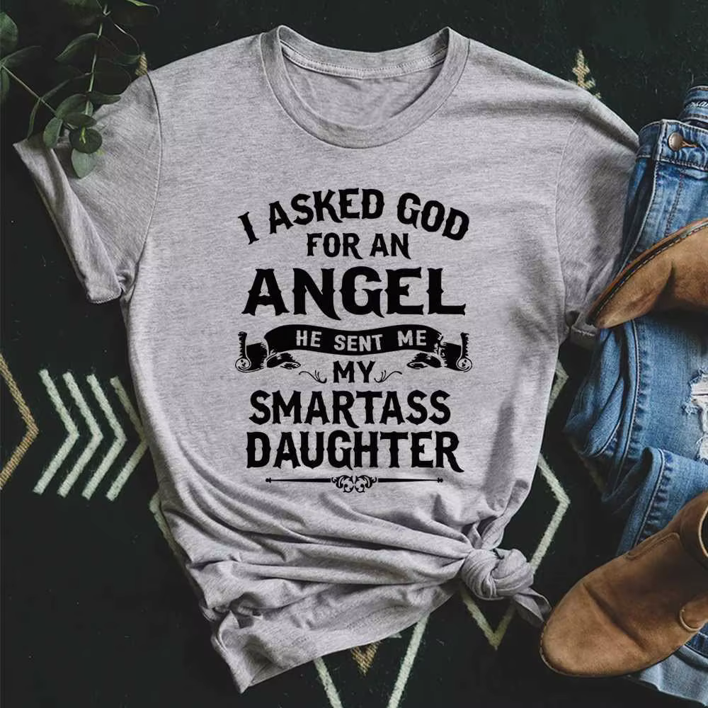 T-shirt manches courtes col rond femme, ample, ma fille est un ange, imprimé