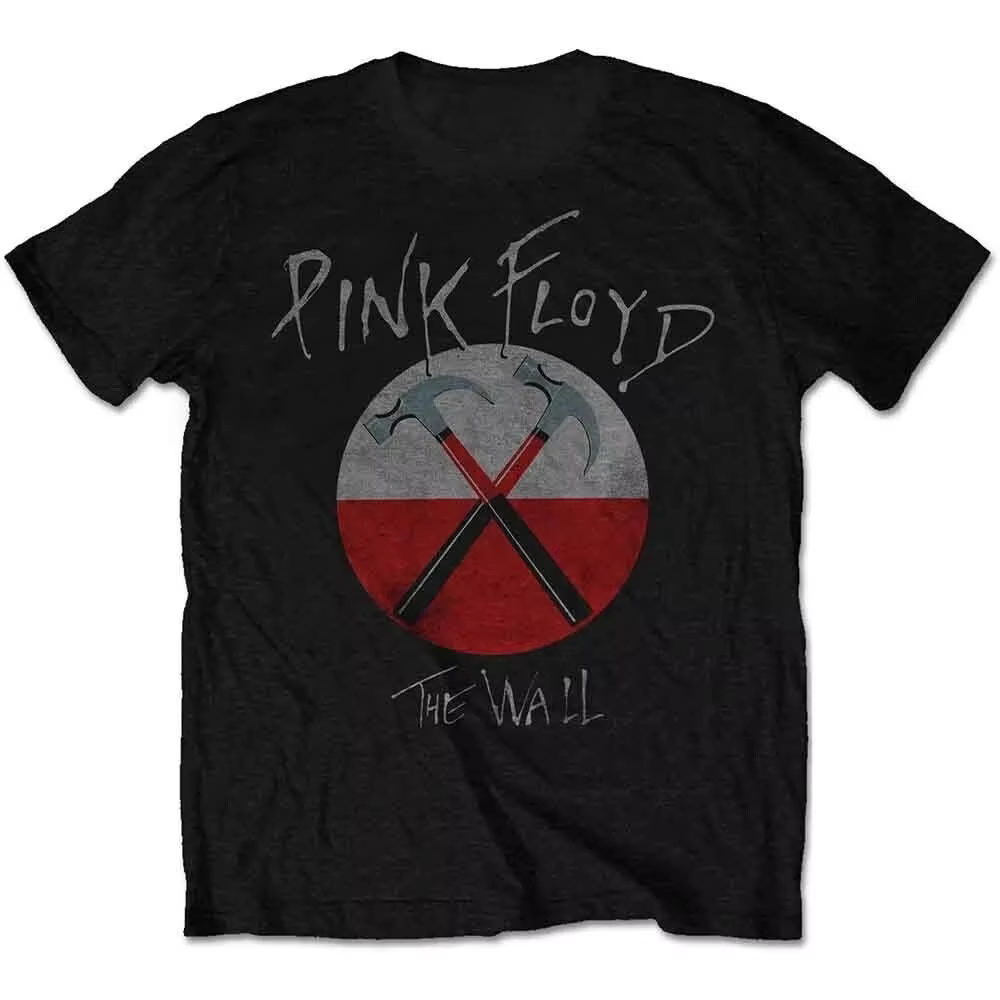 T-shirt noir classique The Wall de Pink Floyd pour hommes, vêtements vintage surdimensionnés en poly