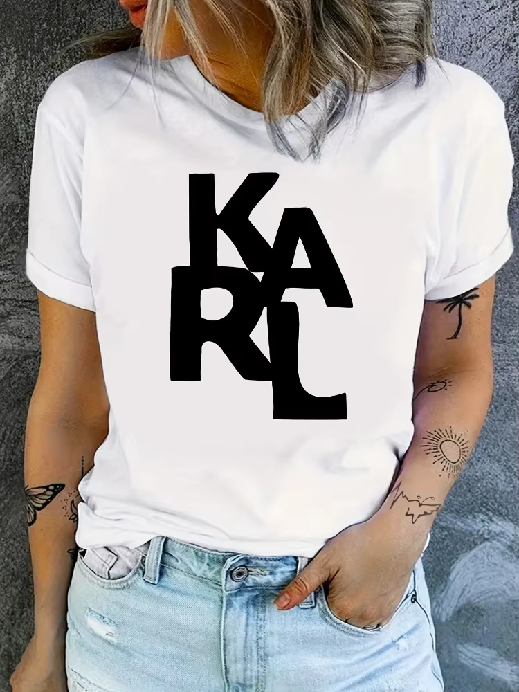 KARL T-shirt femme lettre imprimée T-shirt à manches courtes été Street Wear Y2k haut à la mode poly