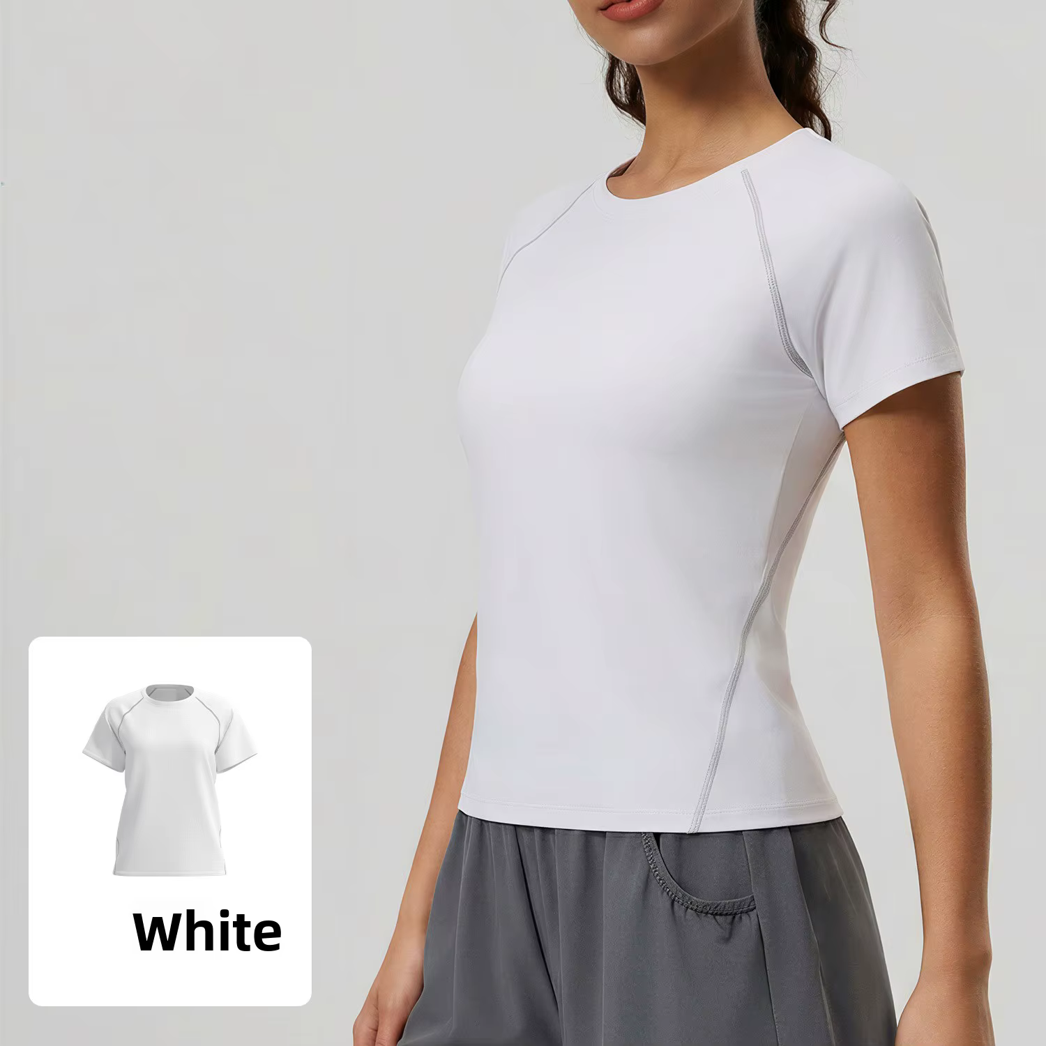 T-shirt de yoga pour femme à manches courtes, col rond, coupe ample, polyvalent pour le fitness, res