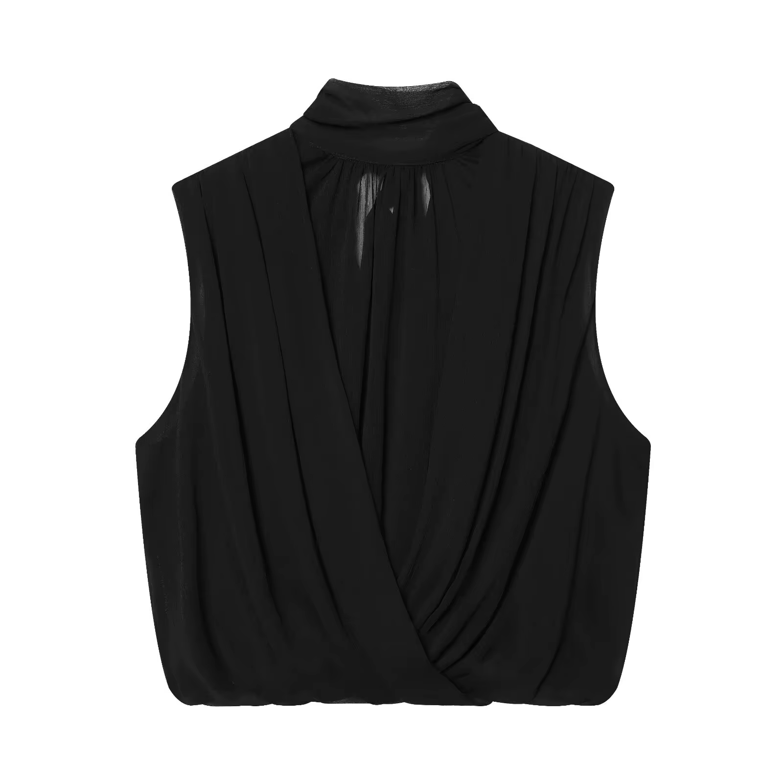 Débardeur drapé à col montant pour femme, style ballon, sans manches, avec ourlet bouffant croisé, s