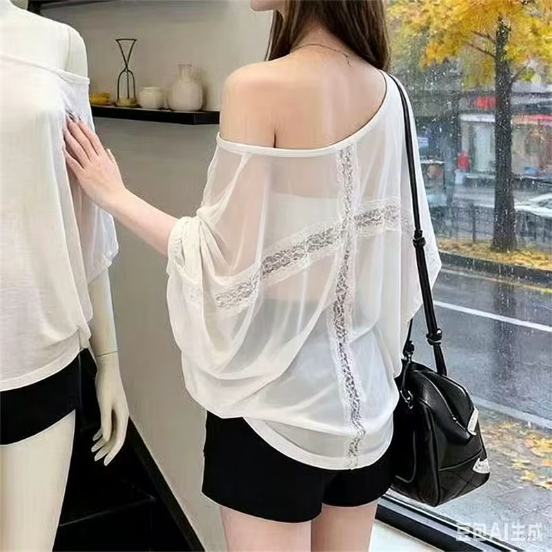 T-shirt oversize pour femme, haut décontracté ample, manches chauve-souris tendance, dos nu sexy en