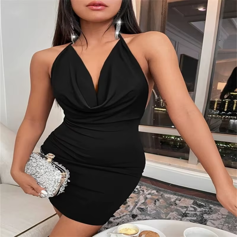 Europe et états-unis femmes printemps été ins mode sexy nœud ouvert licou cou court