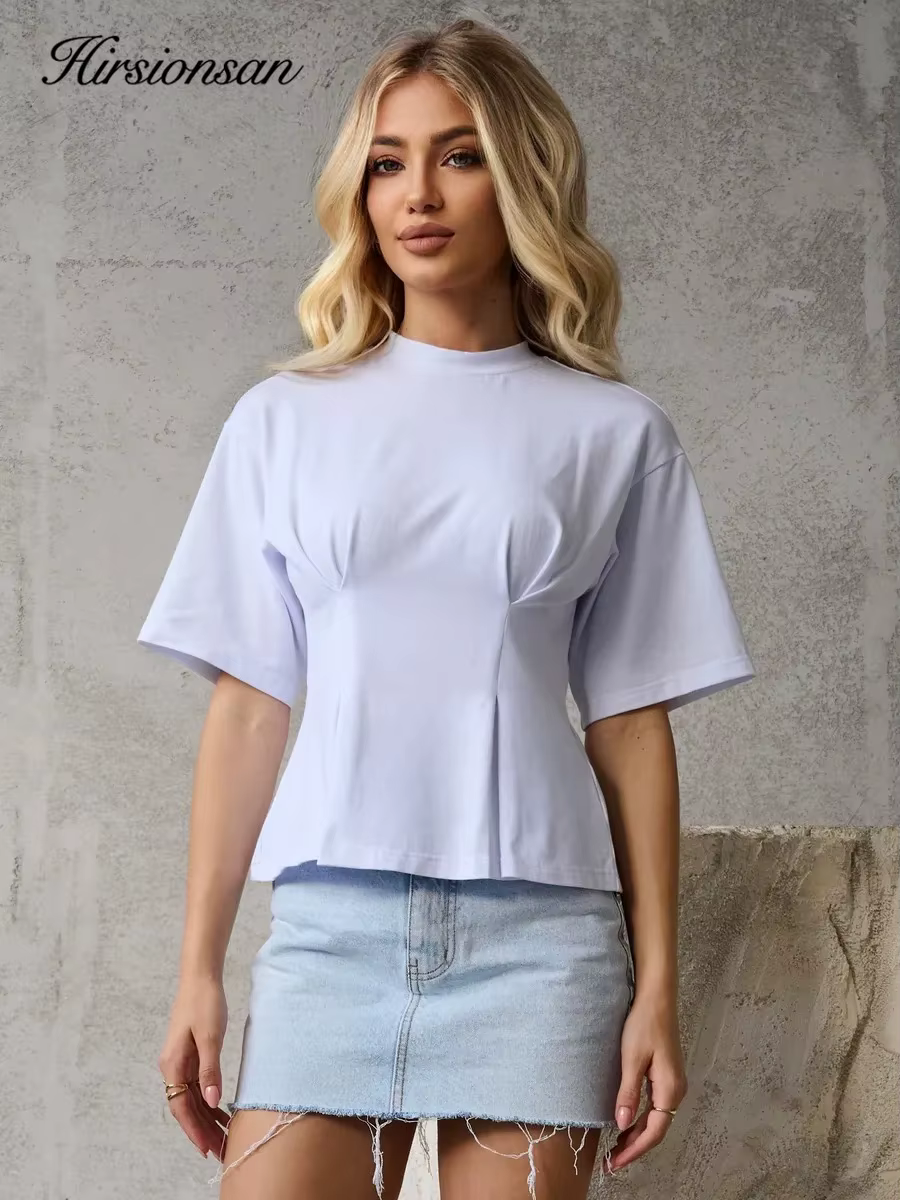 Hirsionsan T-shirt en coton élégant pour femme, collection été 2026, coupe oversize, basique, décont