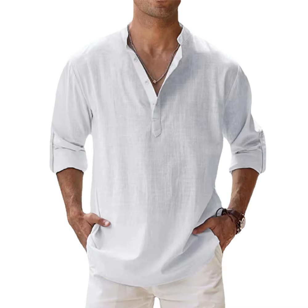 Nouvelles chemises en coton et lin pour hommes chemises décontractées légères à manches longues chem