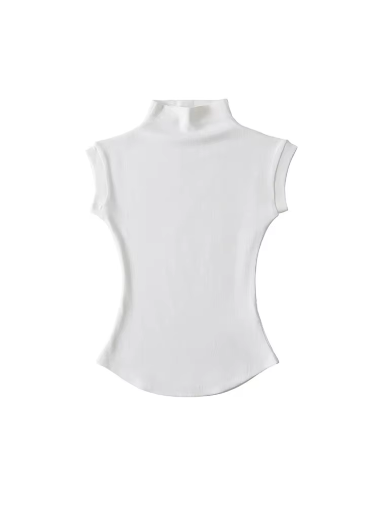 Femmes été Sexy col roulé sans manches T-Shirts hauts solide coupe ajustée pulls t-shirts décontract