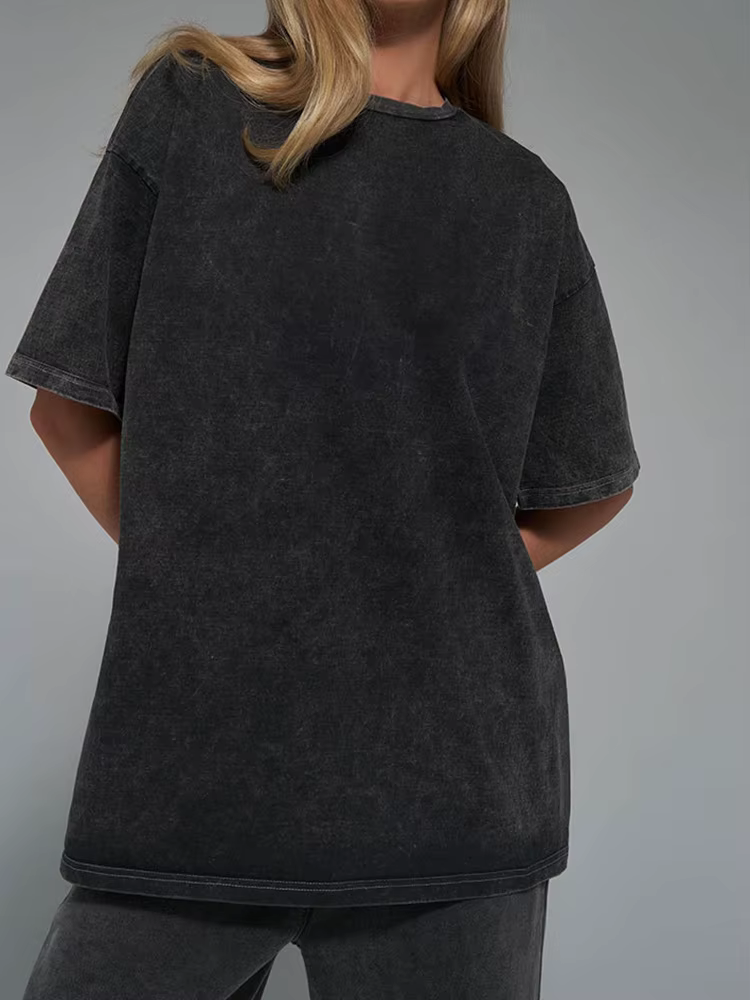T-shirt surdimensionné en coton délavé pour femme, haut d'été, rose, rouge, DistMurcia, été, 2024
