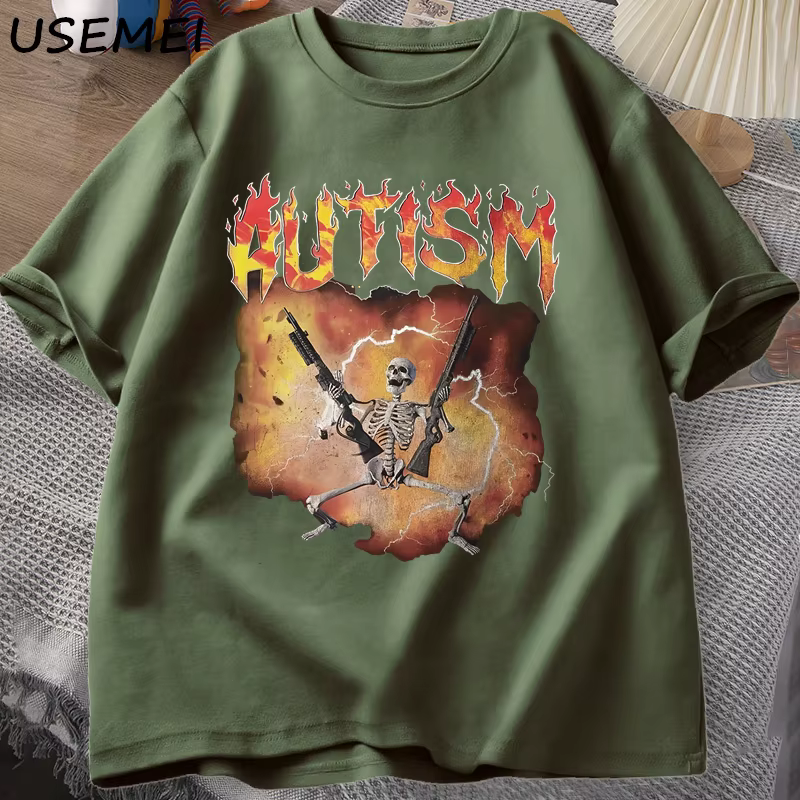 Autiste drôle squelette T-Shirt hommes femmes autisme Meme graphique t-shirts Harajuku mode coton Vi
