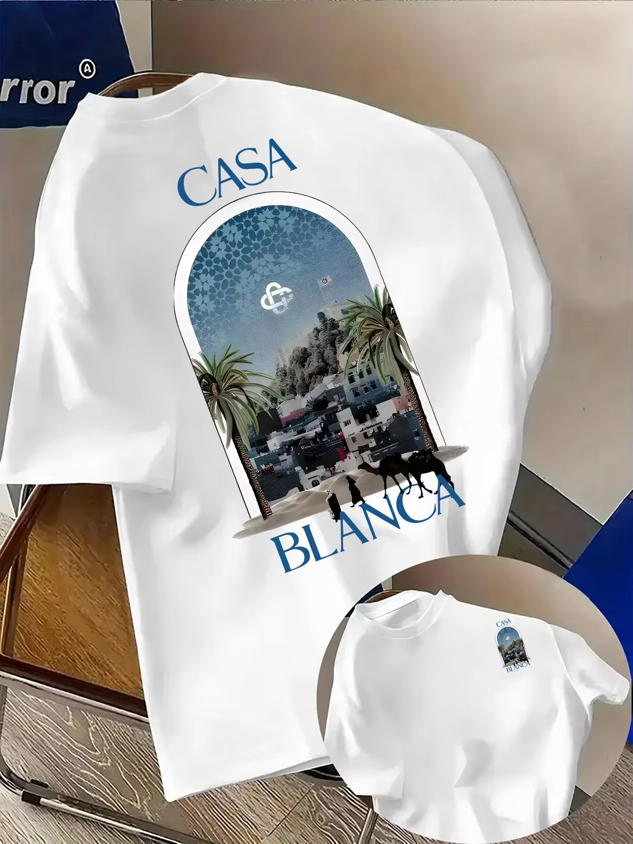 T-shirt imprimé style urbain pour femme YTK, motif architecture urbaine marocaine et plage, avec pol