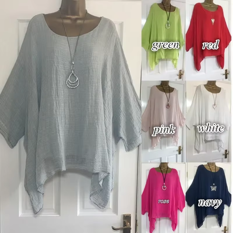 2024 femmes t-shirts grande taille 5XL T-Shirt lin col rond décontracté chemise ample été automne no