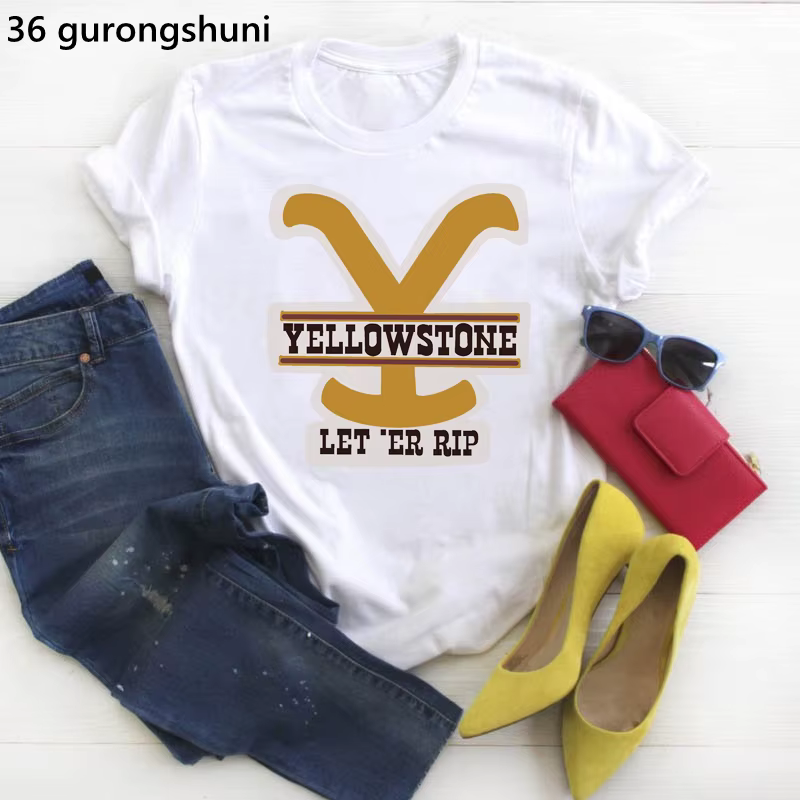 T-shirt manches courtes femme, estival et décontracté, à la mode, avec image de cowboy occidental, Y