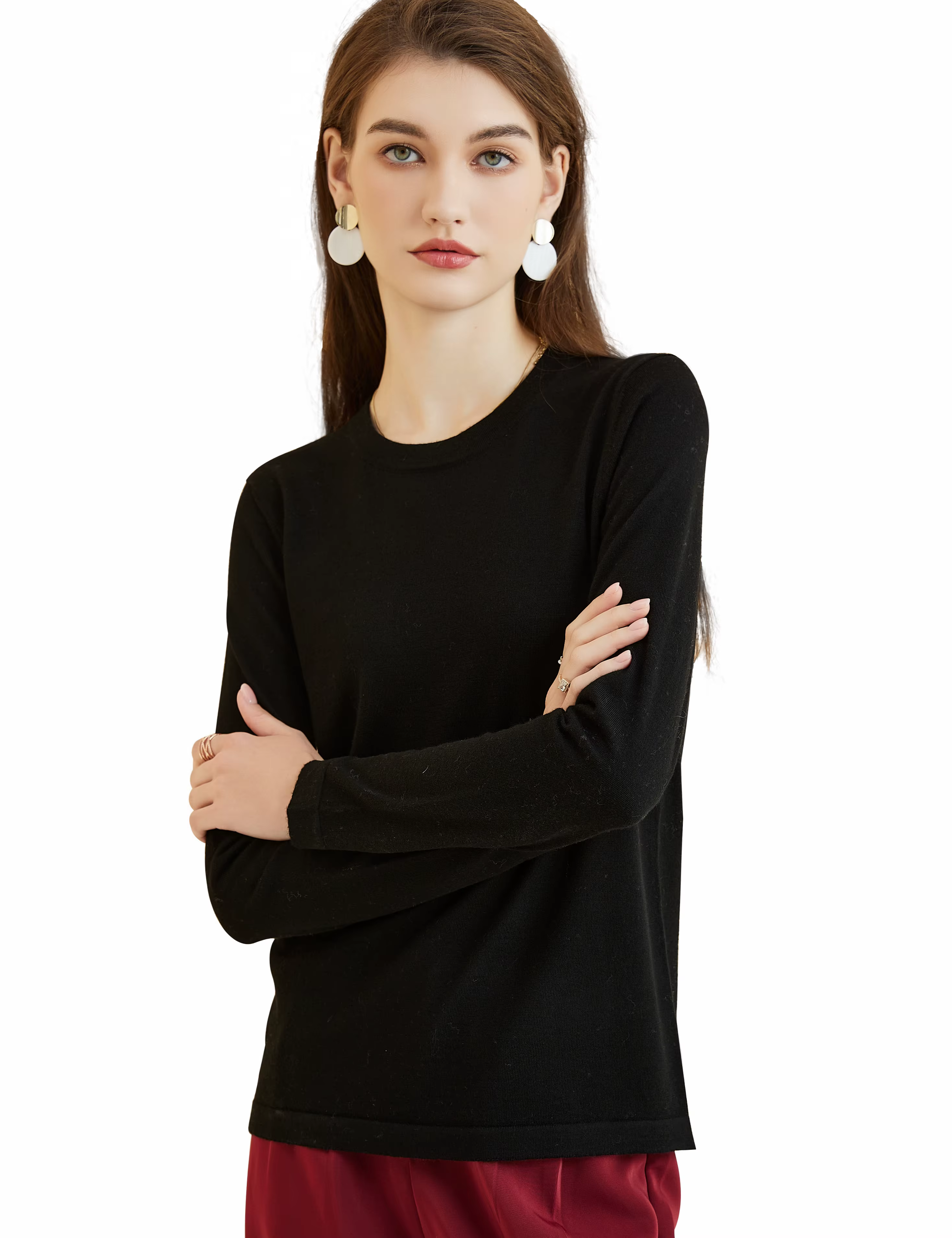 T-shirt à col rond en laine mérinos pour femme