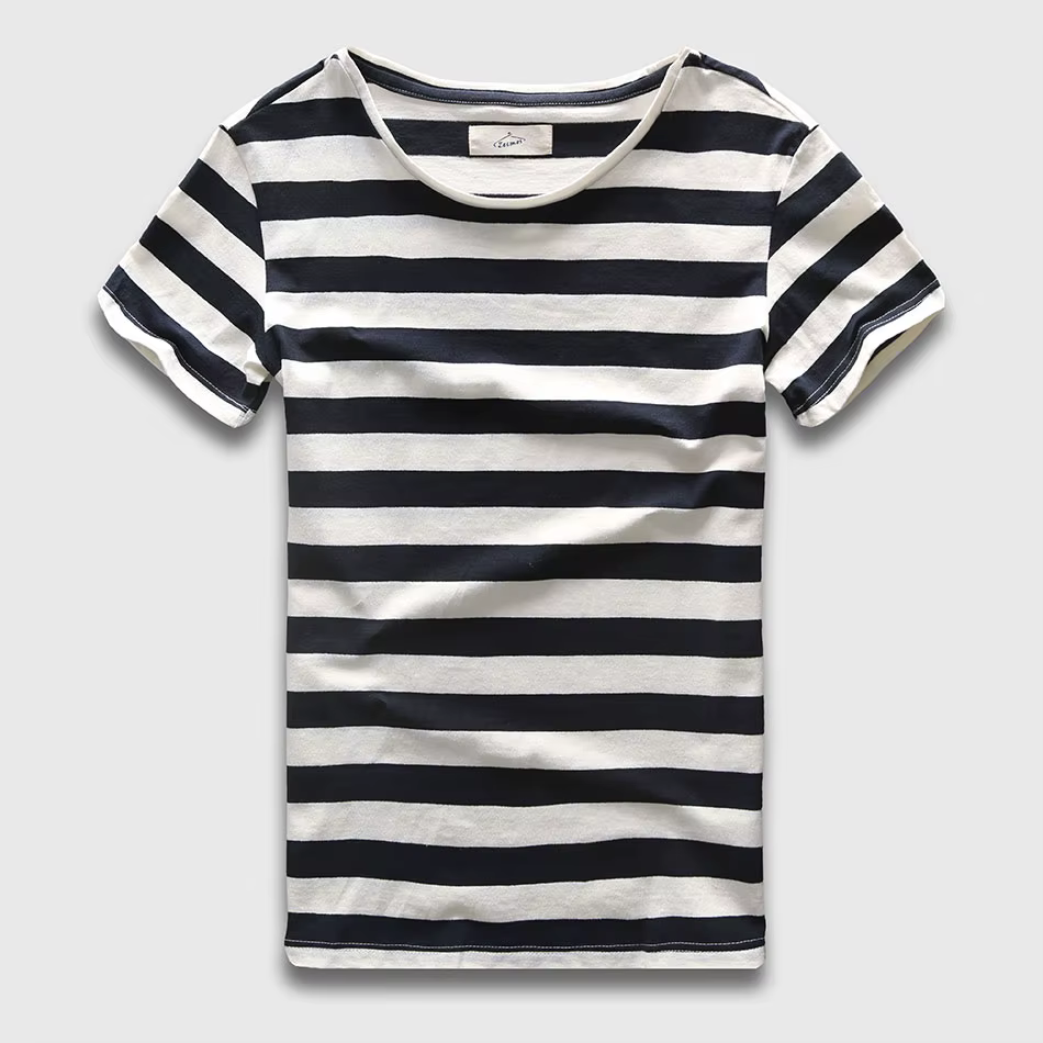 Zecmos nouveaux hommes T-Shirt à rayures mode col rond à manches courtes coupe ajustée bleu rayé