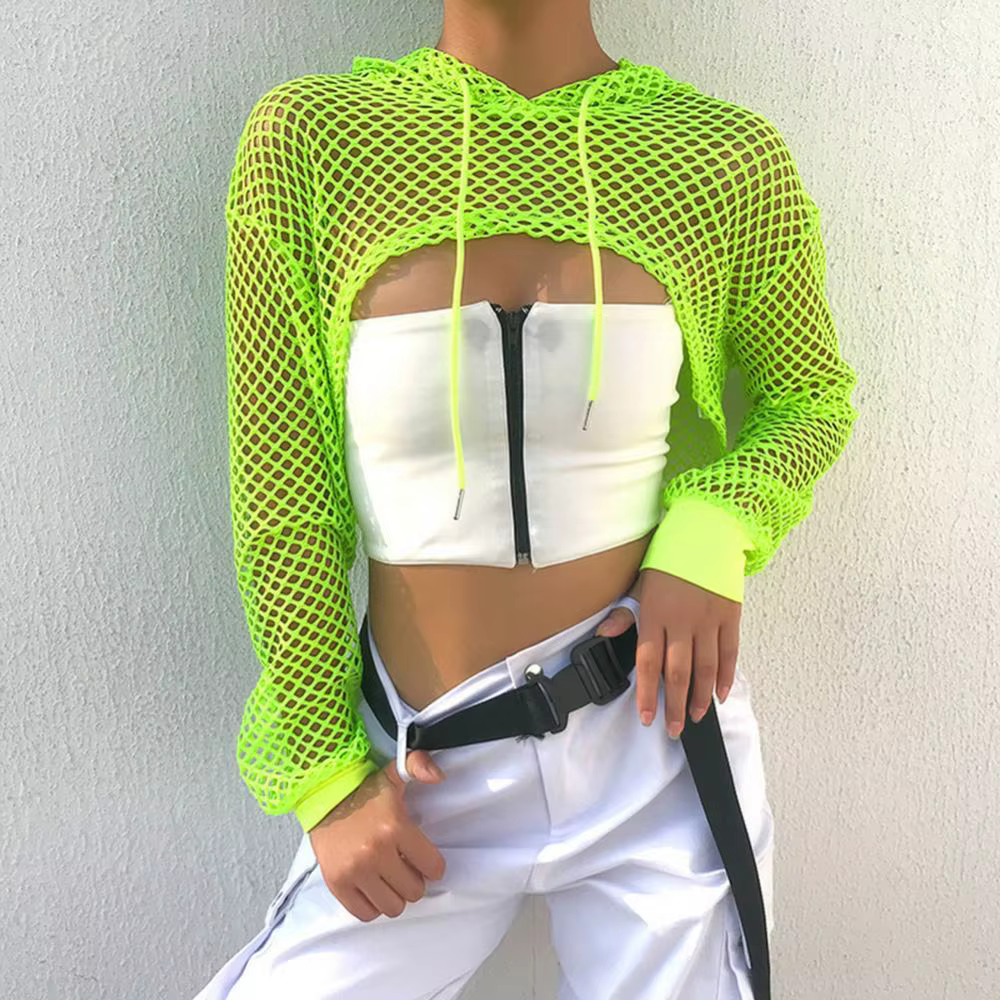 Femmes chaudes t-shirt gilet décontracté soutien-gorge couverture filet de poisson évider cordon Micro longueur à capuche culture réservoirs haut surdimensionné femmes t-shirt
