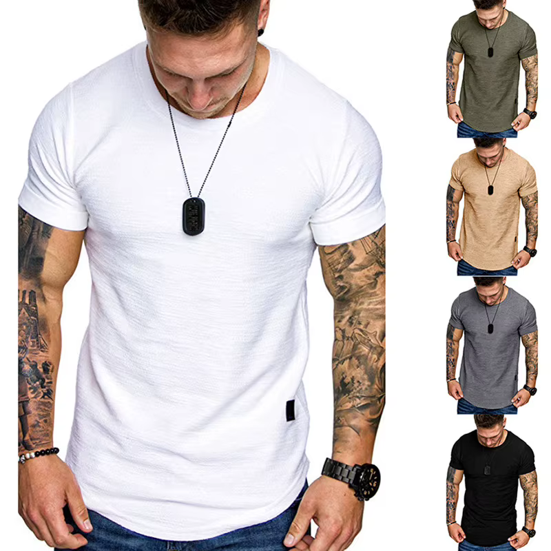 Chemise à manches courtes Streetwear Hip Hop été T-Shirt hommes palangre ourlet incurvé Fitness
