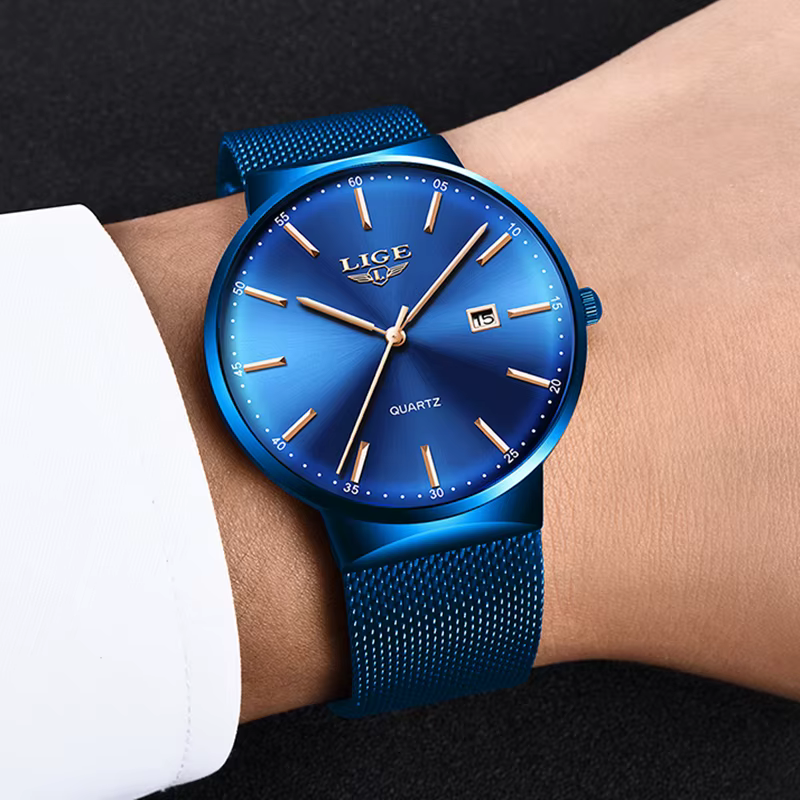 LIGE 2025 nouvelles montres pour hommes haut de gamme marque homme mode bleu Quartz montre-bracelet Sport montre étanche