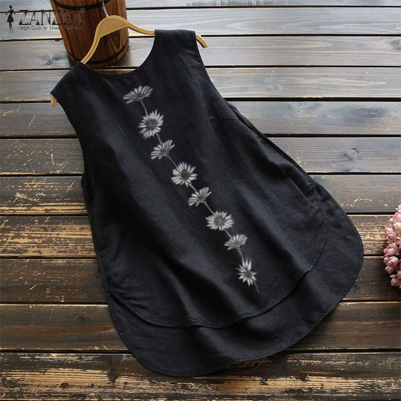 Débardeur Vintage en Coton et Lin pour Femme