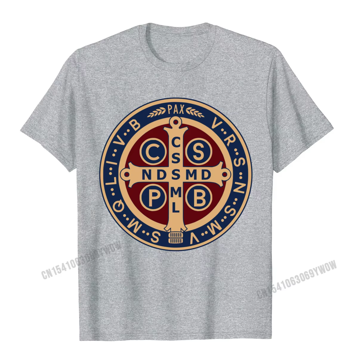 La médaille Saint benoît catholique pull t-shirts Camisas hommes coupe ajustée