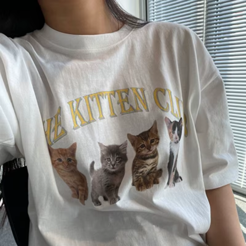 T-shirt manches courtes femme, streetwear en coton blanc, grunge, mignon
