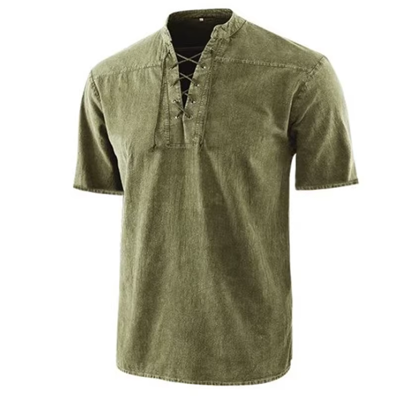 T-Shirt Vintage à Manches Courtes et Col en V pour Homme
