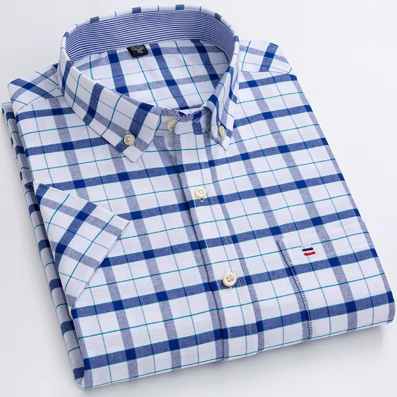 Chemise à carreaux rayée à manches courtes pour hommes