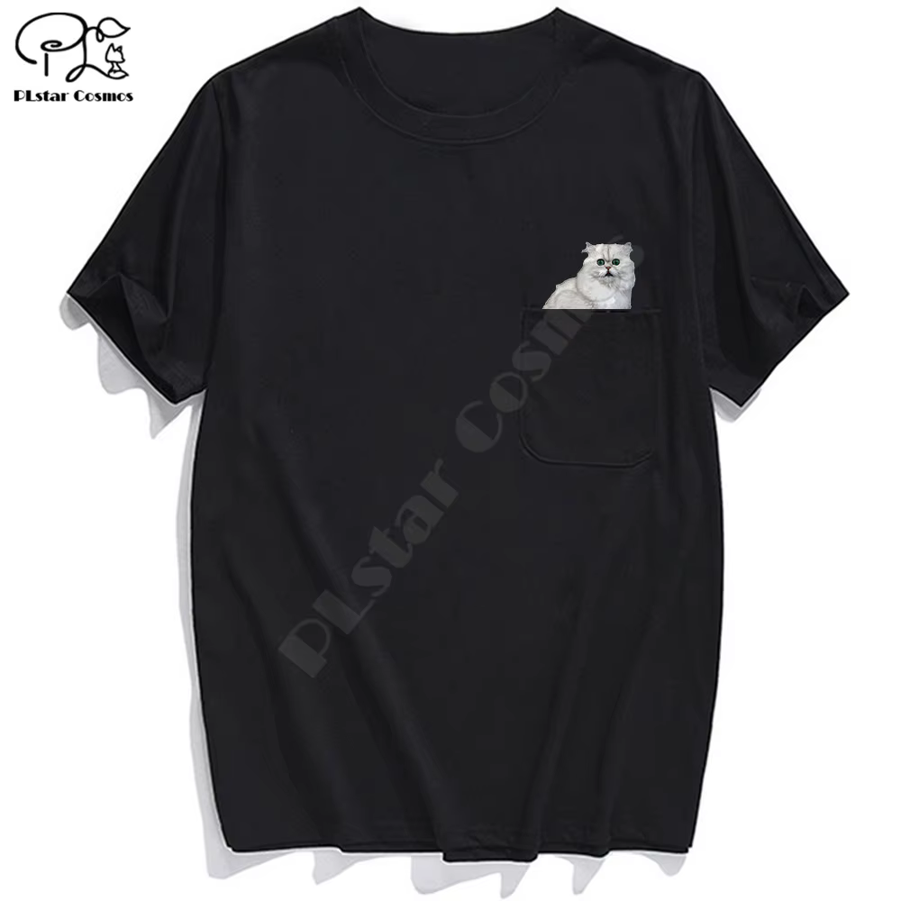PLstar Cosmos t-shirt mode été poche travail chat imprimé