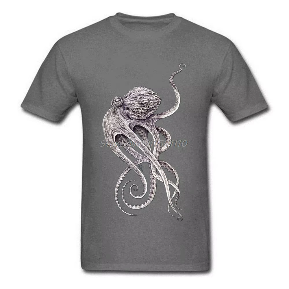 T-shirt noir rétro hommes élégant imprimé poulpe