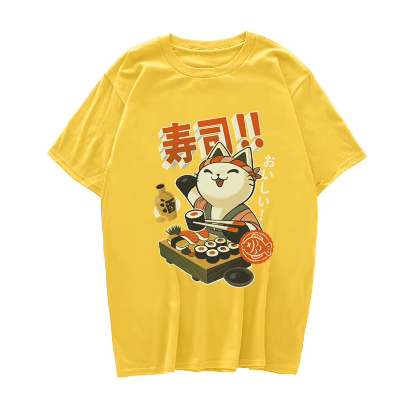 T-Shirt Manga Sushi Japonais pour Homme et Femme, en Coton, Streetwear, Harajuku, Esthétique, Mignon, Cool, Vintage, Anime