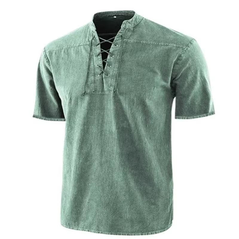 T-Shirt Vintage à Manches Courtes et Col en V pour Homme