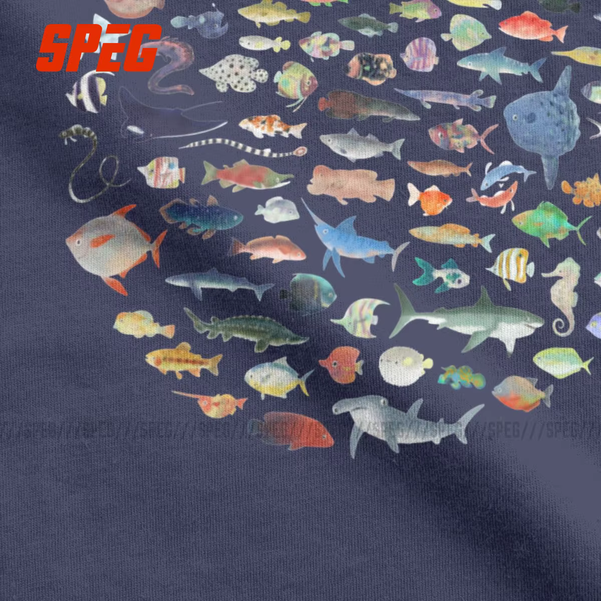 T-shirts pour hommes cent poissons océan vie Vintage 100% coton t-shirt à manches courtes plongée sous-marine
