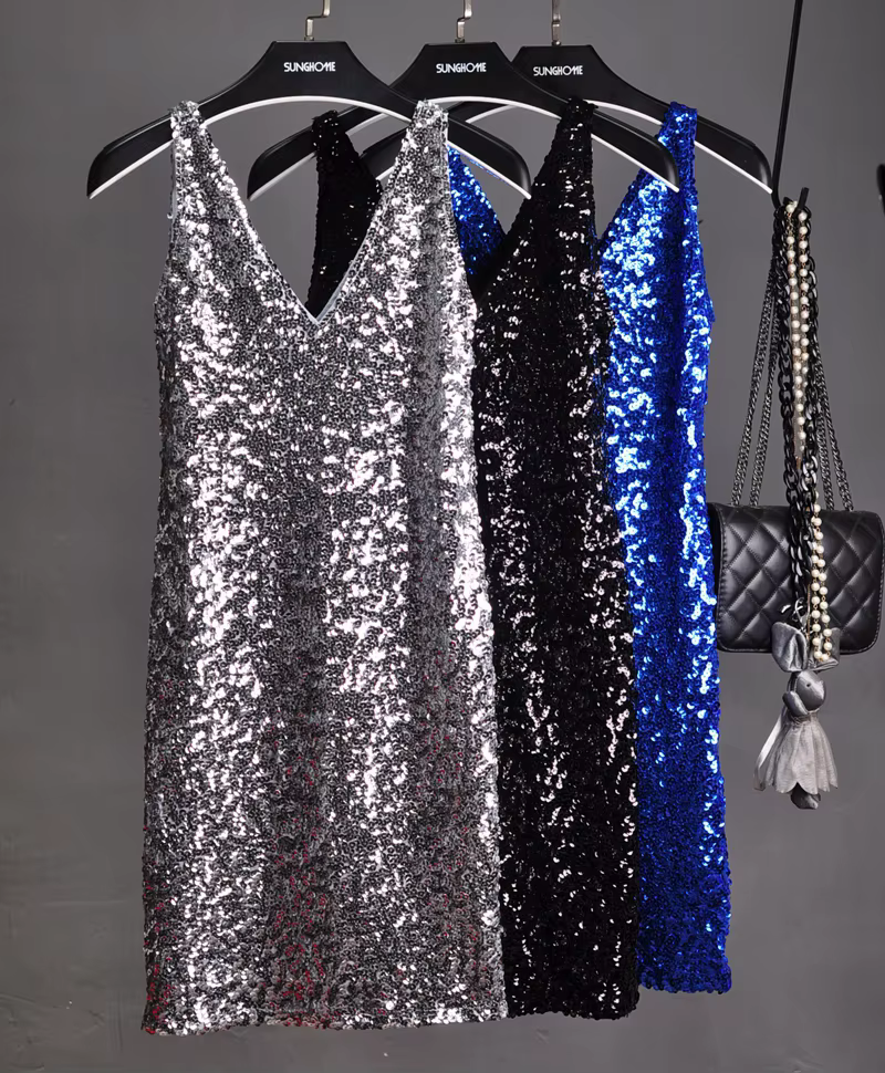 Marée paillettes sans manches gilet rendre Double col en v dos nu Sexy scène dîner fille robes