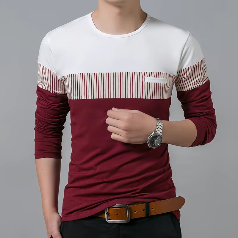 T-shirt en coton à manches longues et col rond pour hommes