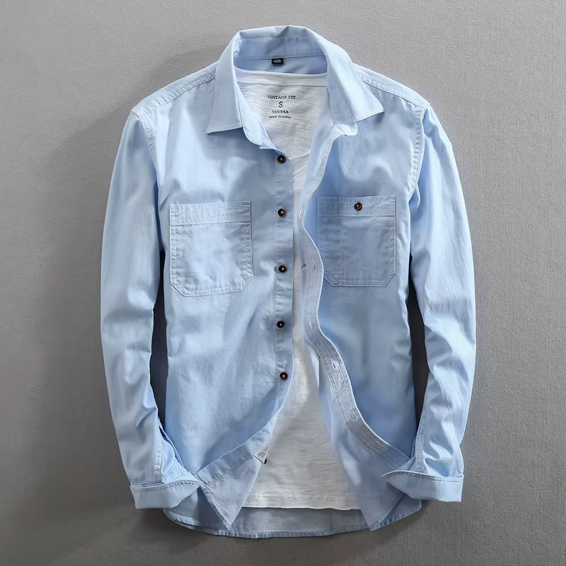 Chemise en jean à manches longues pour homme, en pur coton, coupe ajustée, mode, Denim, vêtements décontractés, haute qualité, deux poches sur la poitrine