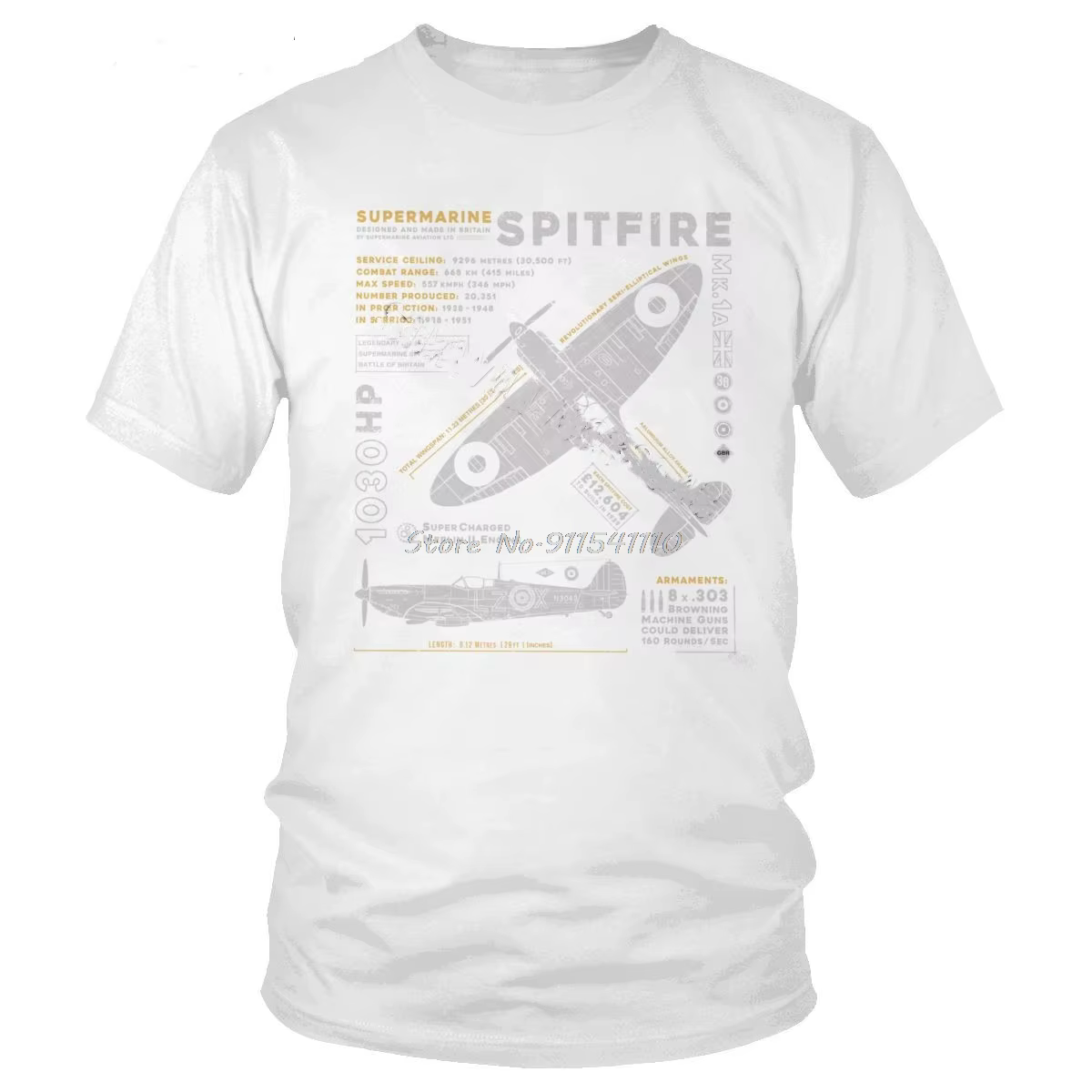Vintage Supermarine Spitfire MK 1 T-Shirt hommes coton