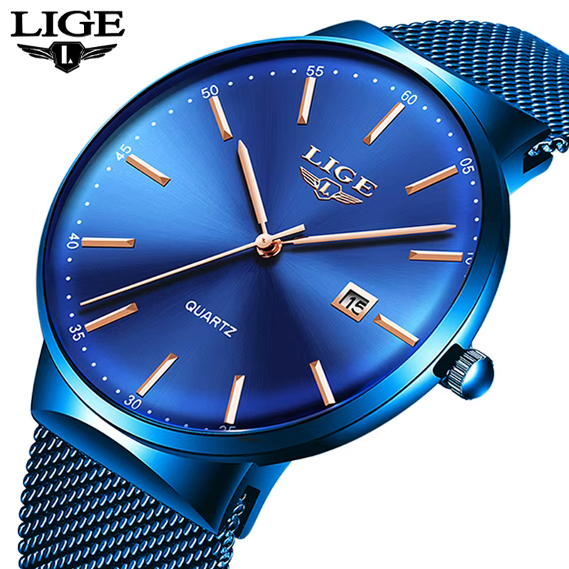 LIGE 2025 nouvelles montres pour hommes haut de gamme marque homme mode bleu Quartz montre-bracelet Sport montre étanche