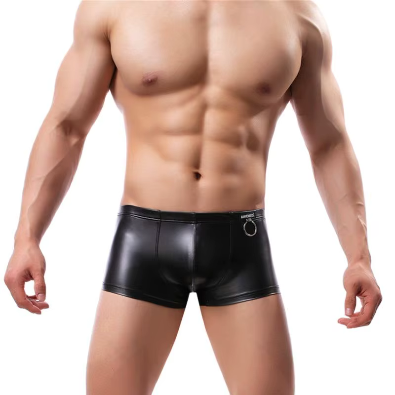 Hommes Boxer Shorts caleçons homme sous-vêtements Sexy Faux cuir PU Boxer pénis poche culotte Boxershorts homem mâle sous-vêtement