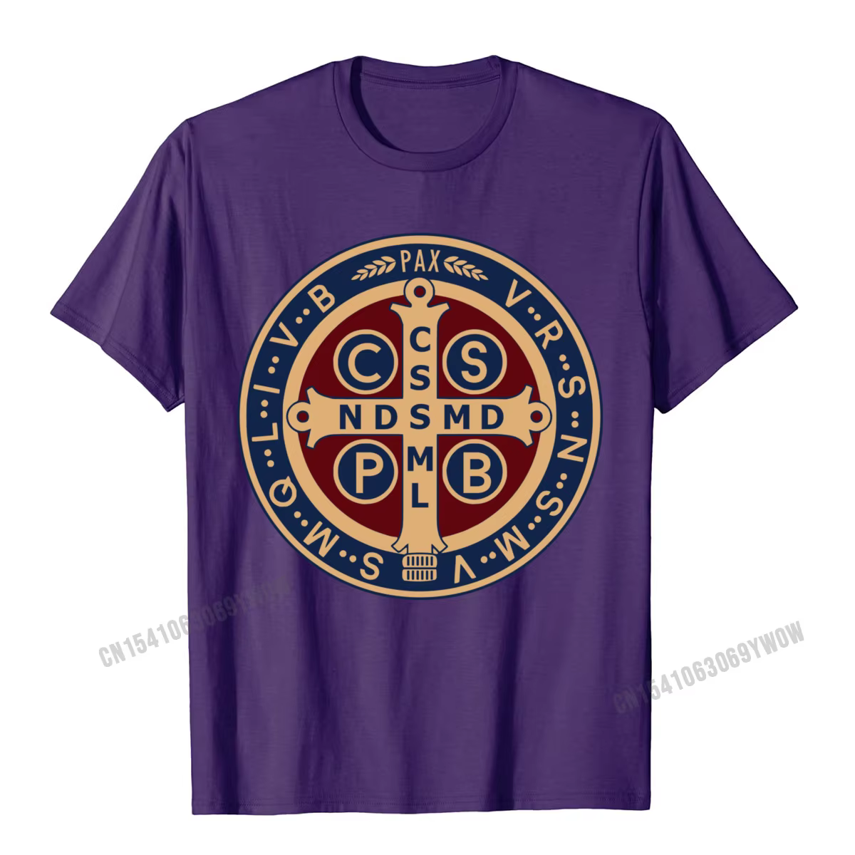La médaille Saint benoît catholique pull t-shirts Camisas hommes coupe ajustée