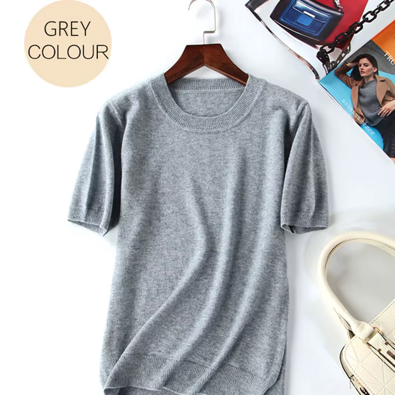 Pull tricoté à manches courtes et col rond pour femme