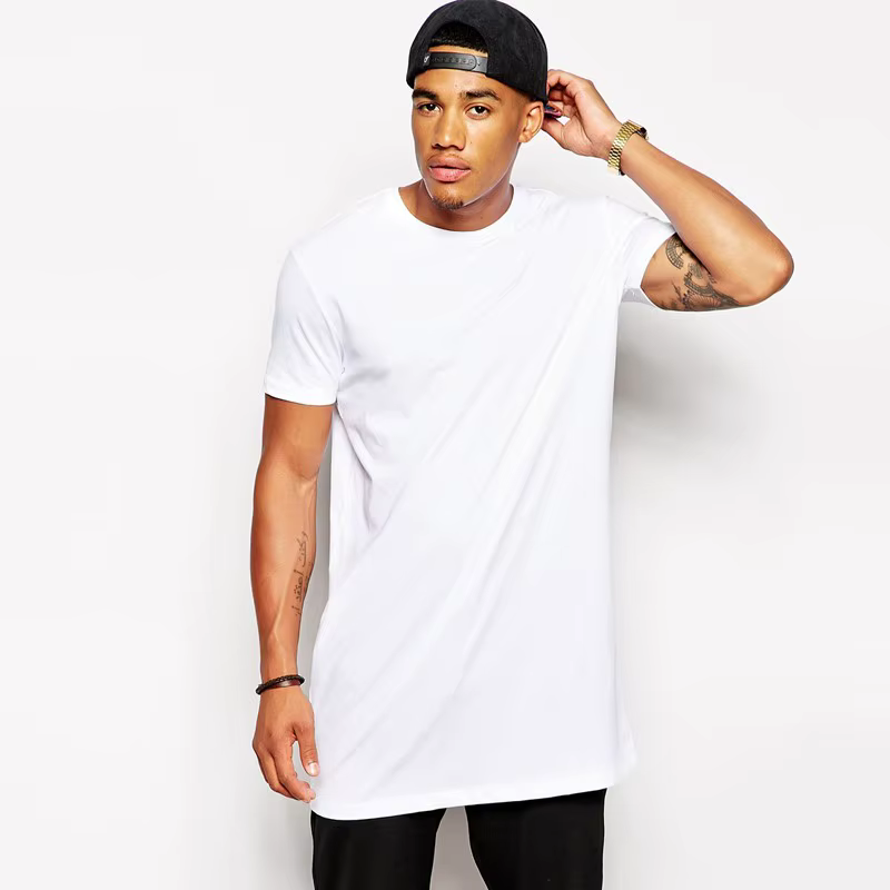 T-shirt blanc long pour homme 2026 – Style Hip Hop Streetwear – Coupe extra longue