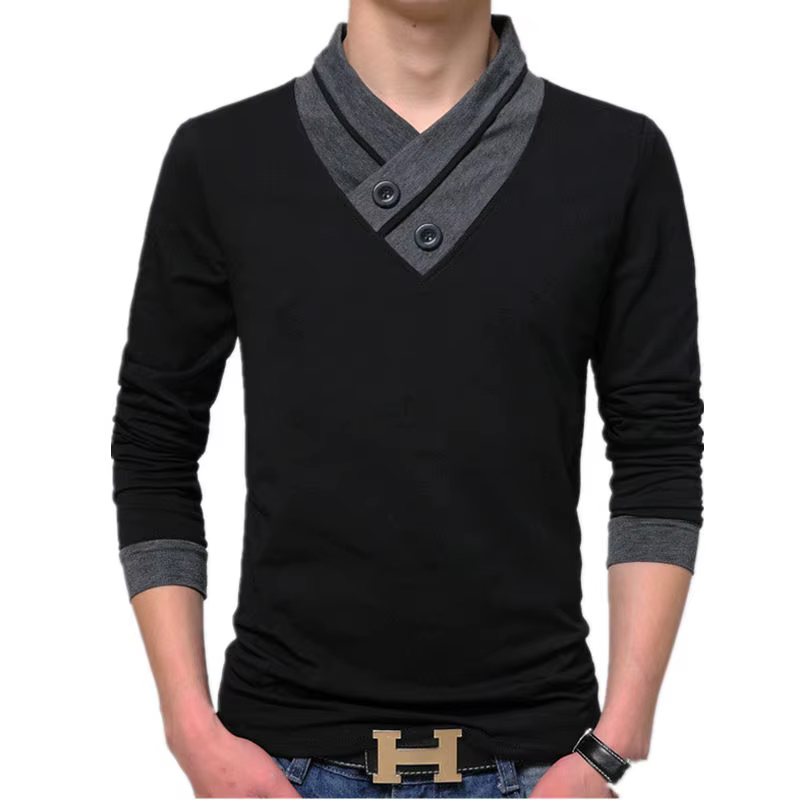 T-shirt à manches longues pour hommes avec col montant